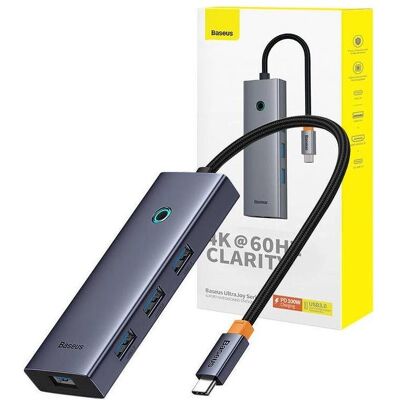Baseus 6in1 Hub UltraJoy USB-C für HDMI4K@60Hz+4xUSB 3.0+PD (Space Grey) (USB-C, 6 Ports), Dockingstation + USB Hub, Grau Baseus 6in1 Hub UltraJoy USB-C für HDMI4K@60Hz+4xUSB 3.0+PD (Space Grey) (USB-C, 6 Ports), Dockingstation + USB Hub, Grau