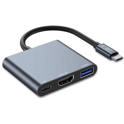 Tech-Protect V1 (USB-C, 3 Ports), Dockingstation + USB Hub, Silber, Grau Tech-Protect V1 (USB-C, 3 Ports), Dockingstation + USB Hub, Silber, Grau
