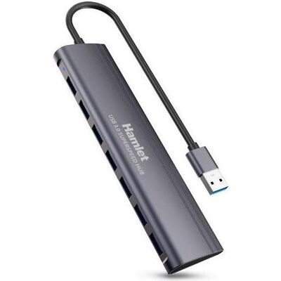 Hamlet Schlanker 7-Port Usb3.0 Hub (USB-A, 7 Ports), Dockingstation + USB Hub, Schwarz, Grau Hamlet Schlanker 7-Port Usb3.0 Hub (USB-A, 7 Ports), Dockingstation + USB Hub, Schwarz, Grau