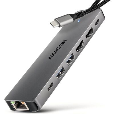 Axagon HMC-7HX2 USB-C 5Gbps DUAL 4K DISPLAY 7in1 hub (USB-C, 7 Ports), Dockingstation + USB Hub, Grau Axagon HMC-7HX2 USB-C 5Gbps DUAL 4K DISPLAY 7in1 hub (USB-C, 7 Ports), Dockingstation + USB Hub, Grau