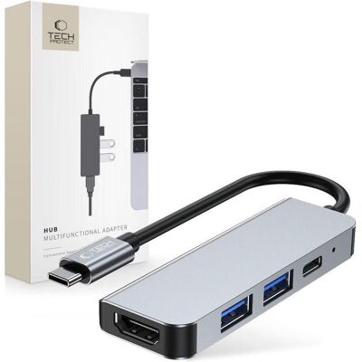 Tech-Protect HUB V2 4in1 USB-C - USB-A 3.0 / USB-A 2.0 / USB-C / HDMI - gray (USB-C, 4 Ports), Dockingstation + USB Hub, Grau Tech-Protect HUB V2 4in1 USB-C - USB-A 3.0 / USB-A 2.0 / USB-C / HDMI - gray (USB-C, 4 Ports), Dockingstation + USB Hub, Grau