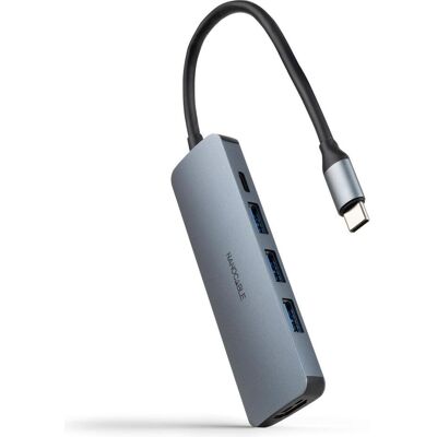 Nanocable 10.16.4605 (USB-C), Dockingstation + USB Hub, Grau Nanocable 10.16.4605 (USB-C), Dockingstation + USB Hub, Grau