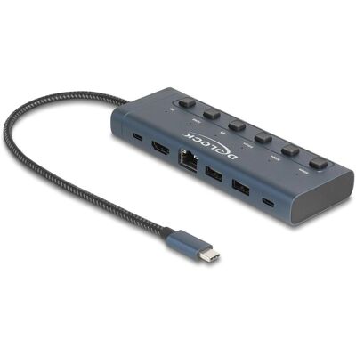 Delock USB Type-C Dockingstation 4K - HDMI / USB / Gigabit LAN / PD 3.0 90 W mit Schalter (USB-C, 6 Ports), Dockingstation + USB Hub, Blau Delock USB Type-C Dockingstation 4K - HDMI / USB / Gigabit LAN / PD 3.0 90 W mit Schalter (USB-C, 6 Ports), Dockingstation + USB Hub, Blau