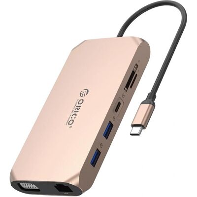 Orico Stacja/replikator XCR 12w1 USB-C różowe złoto (ORICO-XCR-X22-RG-BP) (USB-C, 12 Ports), Dockingstation + USB Hub, Rosa, Gold Orico Stacja/replikator XCR 12w1 USB-C różowe złoto (ORICO-XCR-X22-RG-BP) (USB-C, 12 Ports), Dockingstation + USB Hub, Rosa, Gold
