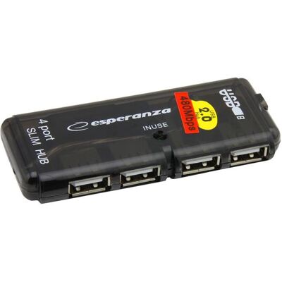 Esperanza EA112 Schnittstellen-Hub (USB-A, 4 Ports), Dockingstation + USB Hub, Schwarz Esperanza EA112 Schnittstellen-Hub (USB-A, 4 Ports), Dockingstation + USB Hub, Schwarz