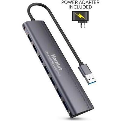 Hamlet Schlanker 7-Port Usb3.0 Hub 5.0gbps (USB-A, 7 Ports), Dockingstation + USB Hub, Schwarz, Grau Hamlet Schlanker 7-Port Usb3.0 Hub 5.0gbps (USB-A, 7 Ports), Dockingstation + USB Hub, Schwarz, Grau