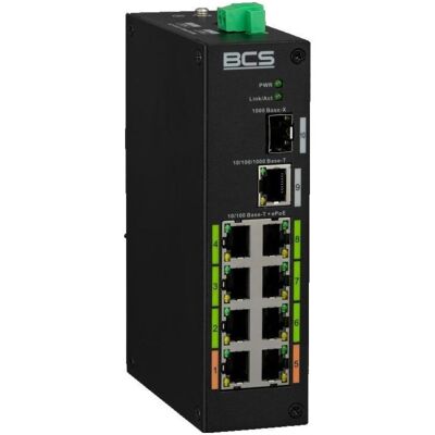 BCS BCS-L-SP08E01G-1SFP(2) 8-Port Industrial PoE Switch DIN-Schiene 120W (8 Ports), Netzwerk Switch, Grau BCS BCS-L-SP08E01G-1SFP(2) 8-Port Industrial PoE Switch DIN-Schiene 120W (8 Ports), Netzwerk Switch, Grau