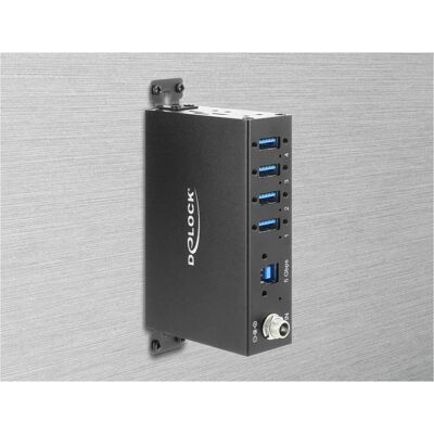 Delock Industrie Hub 4 x USB 5 Gbps Typ-A mit 8 kV ESD Schut (USB-B, 4 Ports), Dockingstation + USB Hub, Schwarz Delock Industrie Hub 4 x USB 5 Gbps Typ-A mit 8 kV ESD Schut (USB-B, 4 Ports), Dockingstation + USB Hub, Schwarz