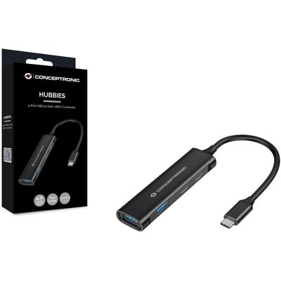 Conceptronic Hubbies 12B Hub (USB-C, 4 Ports), Dockingstation + USB Hub, Schwarz Conceptronic Hubbies 12B Hub (USB-C, 4 Ports), Dockingstation + USB Hub, Schwarz