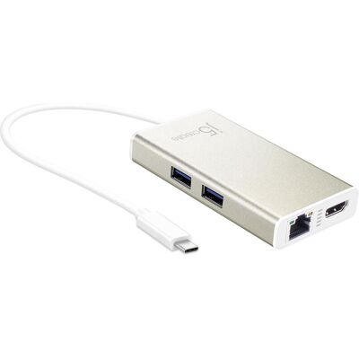 j5Create USB 3.0 Type-C Multi Adapter (USB-C, 3 Ports), Dockingstation + USB Hub, Weiss, Silber j5Create USB 3.0 Type-C Multi Adapter (USB-C, 3 Ports), Dockingstation + USB Hub, Weiss, Silber