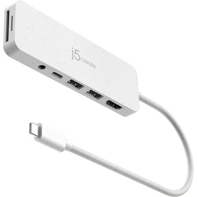 j5Create JCD373EW-N Umweltfreundlicher USB-C-Hub mit mehreren Anschlüssen und Power Delivery (USB-C, 6 Ports), Dockingstation + USB Hub, Weiss j5Create JCD373EW-N Umweltfreundlicher USB-C-Hub mit mehreren Anschlüssen und Power Delivery (USB-C, 6 Ports), Dockingstation + USB Hub, Weiss