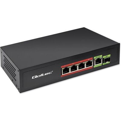 Qoltec Ethernet PoE SWITCH 4x RJ45 PoE 1x RJ45 Uplink (4 Ports), Netzwerk Switch, Schwarz Qoltec Ethernet PoE SWITCH 4x RJ45 PoE 1x RJ45 Uplink (4 Ports), Netzwerk Switch, Schwarz