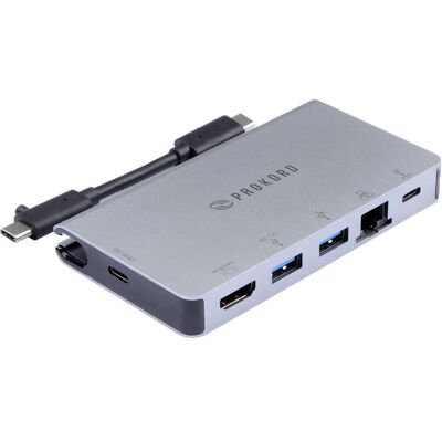 Prokord UTC-C2UEFH-DEC (USB-C), Dockingstation + USB Hub, Schwarz, Silber Prokord UTC-C2UEFH-DEC (USB-C), Dockingstation + USB Hub, Schwarz, Silber