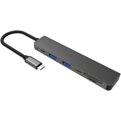Fuj Tek Slim USB-C Hub, 100 W PD charging, 5 ports (USB-C, 5 Ports), Dockingstation + USB Hub, Silber Fuj Tek Slim USB-C Hub, 100 W PD charging, 5 ports (USB-C, 5 Ports), Dockingstation + USB Hub, Silber