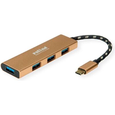 Roline USB 3.2 Gen 1 Hub (USB-C, 4 Ports), Dockingstation + USB Hub, Gold Roline USB 3.2 Gen 1 Hub (USB-C, 4 Ports), Dockingstation + USB Hub, Gold