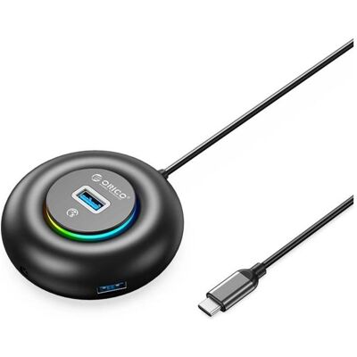 Orico YXR4-C3 RGB USB-Hub mit 4 USB-A 3.0-Anschlüssen, Audio-/Mikrofonanschluss (0,3 m) – Schwarz (USB-C, 3 Ports), Dockingstation + USB Hub, Schwarz Orico YXR4-C3 RGB USB-Hub mit 4 USB-A 3.0-Anschlüssen, Audio-/Mikrofonanschluss (0,3 m) – Schwarz (USB-C, 3 Ports), Dockingstation + USB Hub, Schwarz