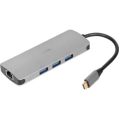 iBox IUH3RJ4K (USB-C, 7 Ports), Dockingstation + USB Hub, Silber iBox IUH3RJ4K (USB-C, 7 Ports), Dockingstation + USB Hub, Silber