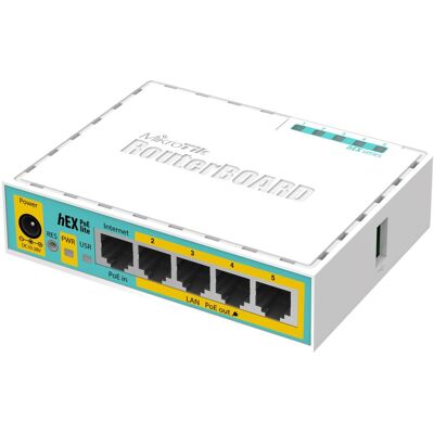 MikroTik VPN-Router hEX PoE lite RB750UPR2, Router, Weiss MikroTik VPN-Router hEX PoE lite RB750UPR2, Router, Weiss