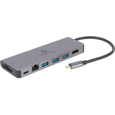 Gembird A-CM-COMBO5-05 (USB-C, 8 Ports), Dockingstation + USB Hub, Grau Gembird A-CM-COMBO5-05 (USB-C, 8 Ports), Dockingstation + USB Hub, Grau