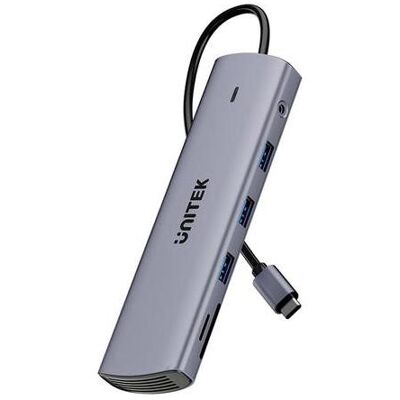 Unitek Hub USB-C 11w1 z obsługą dwóch monitorów 4K@30Hz RJ45 PD 100 W SD i microSD (USB-C, 11 Ports), Dockingstation + USB Hub, Grau Unitek Hub USB-C 11w1 z obsługą dwóch monitorów 4K@30Hz RJ45 PD 100 W SD i microSD (USB-C, 11 Ports), Dockingstation + USB Hub, Grau