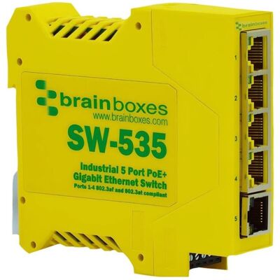 Brainboxes SW-535 Industrieller 5-Port PoE+ Gigabit Ethernet Switch Brainboxes SW-535 Industrieller 5-Port PoE+ Gigabit Ethernet Switch