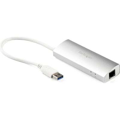 StarTech 3 Port mobiler USB 3.0 Hub plus Gigabit Ethernet - Aluminium USB Hub mit Gigabit Ethernet Adapter (USB-A, 4 Ports), Dockingstation + USB Hub, Weiss, Silber StarTech 3 Port mobiler USB 3.0 Hub plus Gigabit Ethernet - Aluminium USB Hub mit Gigabit Ethernet Adapter (USB-A, 4 Ports), Dockingstation + USB Hub, Weiss, Silber