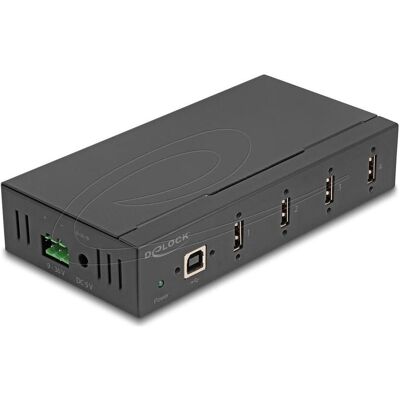Delock Industrie Hub 4 x USB 2.0 Typ-A mit 15 kV ESD Schutz (4 Ports), Dockingstation + USB Hub, Schwarz Delock Industrie Hub 4 x USB 2.0 Typ-A mit 15 kV ESD Schutz (4 Ports), Dockingstation + USB Hub, Schwarz