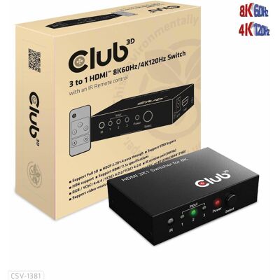 Club 3D Club3D HDMI Switchbox 3 Eingänge -> 1 Ausgang 8K60Hz UHD retail, Switch Box Club 3D Club3D HDMI Switchbox 3 Eingänge -> 1 Ausgang 8K60Hz UHD retail, Switch Box