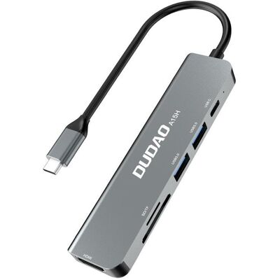 Dudao Alu 6-in-1 USB3.0 Fast Hub multi-functional (USB-C, 6 Ports), Dockingstation + USB Hub, Grau Dudao Alu 6-in-1 USB3.0 Fast Hub multi-functional (USB-C, 6 Ports), Dockingstation + USB Hub, Grau