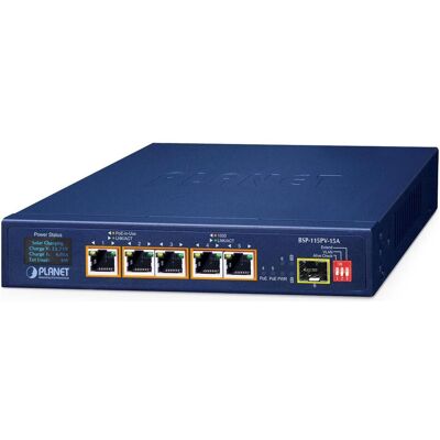 Planet 5-Port PoE+ Solar Switch + 1-Port SFP + LCD Display B (6 Ports), Netzwerk Switch, Schwarz Planet 5-Port PoE+ Solar Switch + 1-Port SFP + LCD Display B (6 Ports), Netzwerk Switch, Schwarz