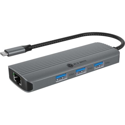 Icy Box IB-DK4034a-CPD (USB-C, 6 Ports), Dockingstation + USB Hub, Silber Icy Box IB-DK4034a-CPD (USB-C, 6 Ports), Dockingstation + USB Hub, Silber
