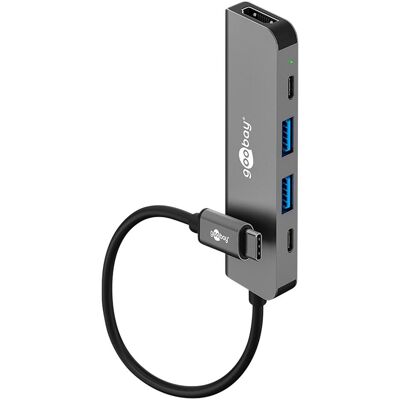 Goobay Slim 5-Port USB-Hub mit HDMI, 5 Gbit/s (USB-C, 5 Ports), Dockingstation + USB Hub, Grau Goobay Slim 5-Port USB-Hub mit HDMI, 5 Gbit/s (USB-C, 5 Ports), Dockingstation + USB Hub, Grau