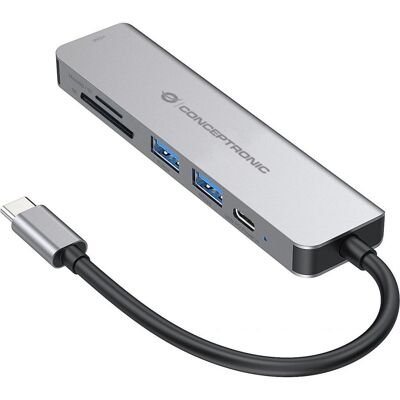 Conceptronic Dock USB-C->HDMI,2xUSB-A,SD,100WPD,HDMI,SD,TF (USB-C), Dockingstation + USB Hub, Silber Conceptronic Dock USB-C->HDMI,2xUSB-A,SD,100WPD,HDMI,SD,TF (USB-C), Dockingstation + USB Hub, Silber