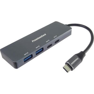PremiumCord Hub USB-C na 2x USB 3.2 Typ-C +2x USB 3.2, 5G SuperSpeed, Aluminum (USB-C, 4 Ports), Dockingstation + USB Hub, Silber PremiumCord Hub USB-C na 2x USB 3.2 Typ-C +2x USB 3.2, 5G SuperSpeed, Aluminum (USB-C, 4 Ports), Dockingstation + USB Hub, Silber