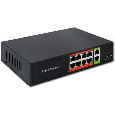 Qoltec Przełącznik sieciowy SWITCH Fast Ethernet PoE 8x RJ45 2x RJ45 Uplink 120W 10/100 Mb/s (10 Ports), Netzwerk Switch, Schwarz Qoltec Przełącznik sieciowy SWITCH Fast Ethernet PoE 8x RJ45 2x RJ45 Uplink 120W 10/100 Mb/s (10 Ports), Netzwerk Switch, Schwarz