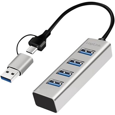 LogiLink Prüfen (USB-A, USB-C, 4 Ports), Dockingstation + USB Hub, Silber LogiLink Prüfen (USB-A, USB-C, 4 Ports), Dockingstation + USB Hub, Silber