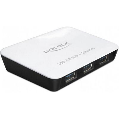 Delock USB 3.0 Hub + 1 LAN Port (Micro USB, 4 Ports), Dockingstation + USB Hub, Weiss, Schwarz Delock USB 3.0 Hub + 1 LAN Port (Micro USB, 4 Ports), Dockingstation + USB Hub, Weiss, Schwarz
