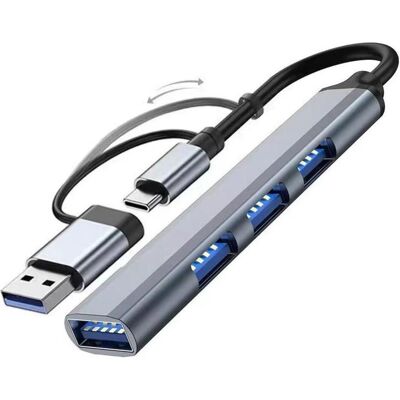 PowerGuard FourBar 4-Port USB 3.0 Hub & USB-C Adapter (USB-C, 4 Ports), Dockingstation + USB Hub, Schwarz, Grau PowerGuard FourBar 4-Port USB 3.0 Hub & USB-C Adapter (USB-C, 4 Ports), Dockingstation + USB Hub, Schwarz, Grau