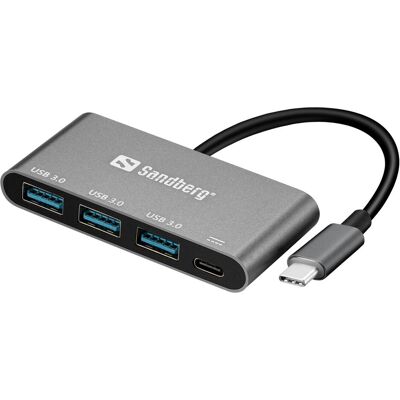 Sandberg USB-C -> 3 x USB 3.0 Converter (USB-C, 3 Ports), Dockingstation + USB Hub, Grau Sandberg USB-C -> 3 x USB 3.0 Converter (USB-C, 3 Ports), Dockingstation + USB Hub, Grau