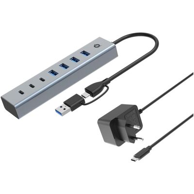 Conceptronic HUBBIES20GP (USB-C, 7 Ports), Dockingstation + USB Hub, Grau Conceptronic HUBBIES20GP (USB-C, 7 Ports), Dockingstation + USB Hub, Grau