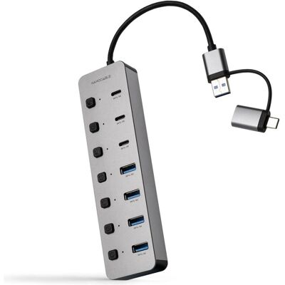 Nanocable USB-C / USB-A Hub – 7 Anschlüsse (Grau) (USB-A, USB-C, 7 Ports), Dockingstation + USB Hub, Silber Nanocable USB-C / USB-A Hub – 7 Anschlüsse (Grau) (USB-A, USB-C, 7 Ports), Dockingstation + USB Hub, Silber
