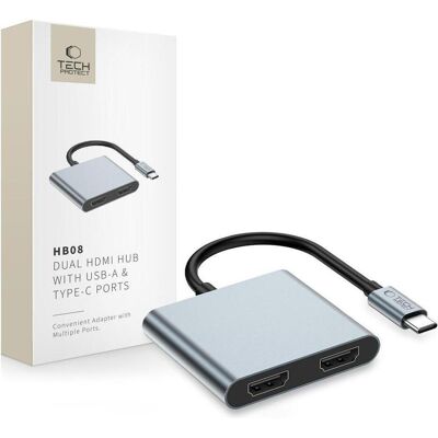 Tech-Protect HB08 (USB-C, 4 Ports), Dockingstation + USB Hub, Silber, Grau Tech-Protect HB08 (USB-C, 4 Ports), Dockingstation + USB Hub, Silber, Grau