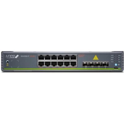Juniper EX4100-F 12-Port Fanless 10/100/1000BaseT PoE+, 2x 1G/2.5G/10GBaseT Uplink ports, 4x 10G SFP+ Stack (12 Ports), Netzwerk Switch, Schwarz Juniper EX4100-F 12-Port Fanless 10/100/1000BaseT PoE+, 2x 1G/2.5G/10GBaseT Uplink ports, 4x 10G SFP+ Stack (12 Ports), Netzwerk Switch, Schwarz