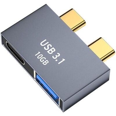 PowerGuard Doppel USB-C auf Dual USB-C / USB-A 3.1 Adapter für Apple MacBook (USB-C, 2 Ports), Dockingstation + USB Hub, Grau PowerGuard Doppel USB-C auf Dual USB-C / USB-A 3.1 Adapter für Apple MacBook (USB-C, 2 Ports), Dockingstation + USB Hub, Grau