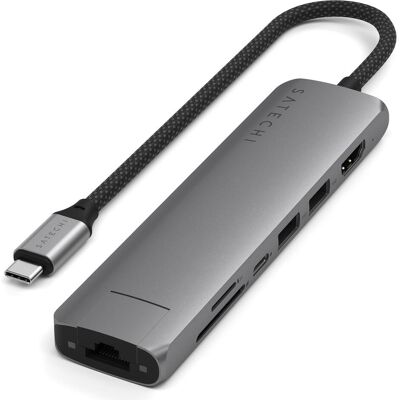 Satechi Slim 7 Multiport Hub Space Grey (USB-C, 7 Ports), Dockingstation + USB Hub, Grau Satechi Slim 7 Multiport Hub Space Grey (USB-C, 7 Ports), Dockingstation + USB Hub, Grau