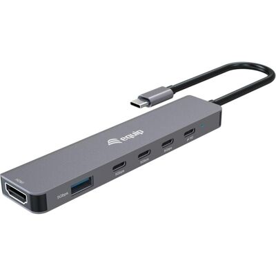 Equip Adapter USB-C->HDMI/4xUSB-C/USB-A 4K/ 60Hz 0.25m Alu. (USB-C, 6 Ports), Dockingstation + USB Hub, Grau Equip Adapter USB-C->HDMI/4xUSB-C/USB-A 4K/ 60Hz 0.25m Alu. (USB-C, 6 Ports), Dockingstation + USB Hub, Grau