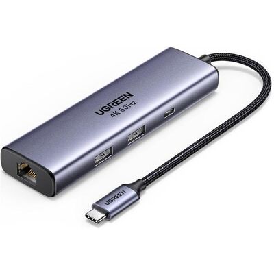 Ugreen 6-in-1 Hub (USB-C, 6 Ports), Dockingstation + USB Hub, Silber Ugreen 6-in-1 Hub (USB-C, 6 Ports), Dockingstation + USB Hub, Silber