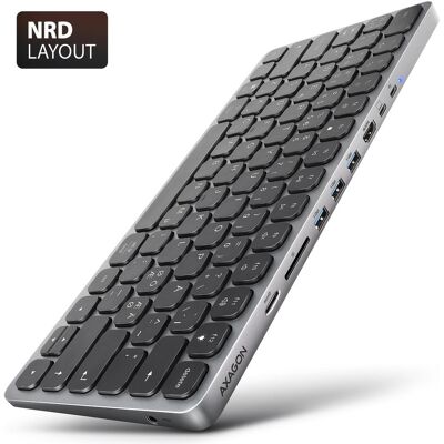 Axagon HMC-KB-NRD Hub + Tastatur 5Gbps HDMI PD Nordic (USB-C, 3 Ports), Dockingstation + USB Hub, Grau Axagon HMC-KB-NRD Hub + Tastatur 5Gbps HDMI PD Nordic (USB-C, 3 Ports), Dockingstation + USB Hub, Grau