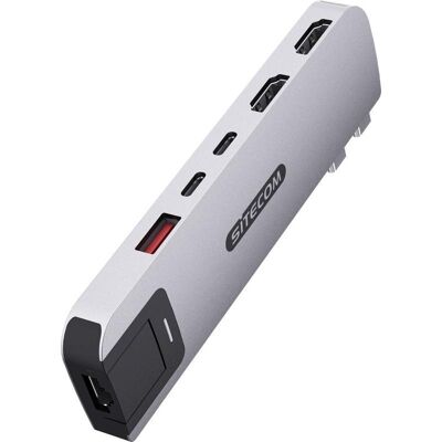 SiteCom MacBook Pro Multiport Hub 6 in 2 Zilver (AC-2103) (USB-C, 6 Ports), Dockingstation + USB Hub, Silber SiteCom MacBook Pro Multiport Hub 6 in 2 Zilver (AC-2103) (USB-C, 6 Ports), Dockingstation + USB Hub, Silber