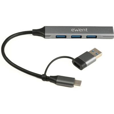 Ewent EW1154 (USB-A, USB-C, 4 Ports), Dockingstation + USB Hub, Grau Ewent EW1154 (USB-A, USB-C, 4 Ports), Dockingstation + USB Hub, Grau